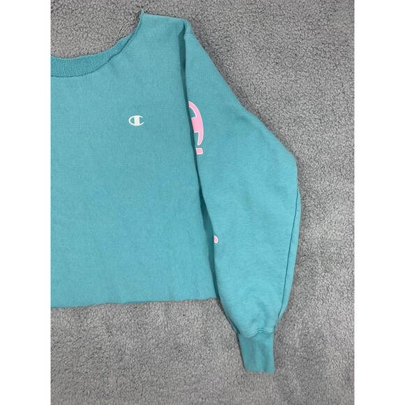 Champion Cropped Long Sleeve Pull-over Sweater Blue Pink White Sporty Preppy - Picture 16 of 16